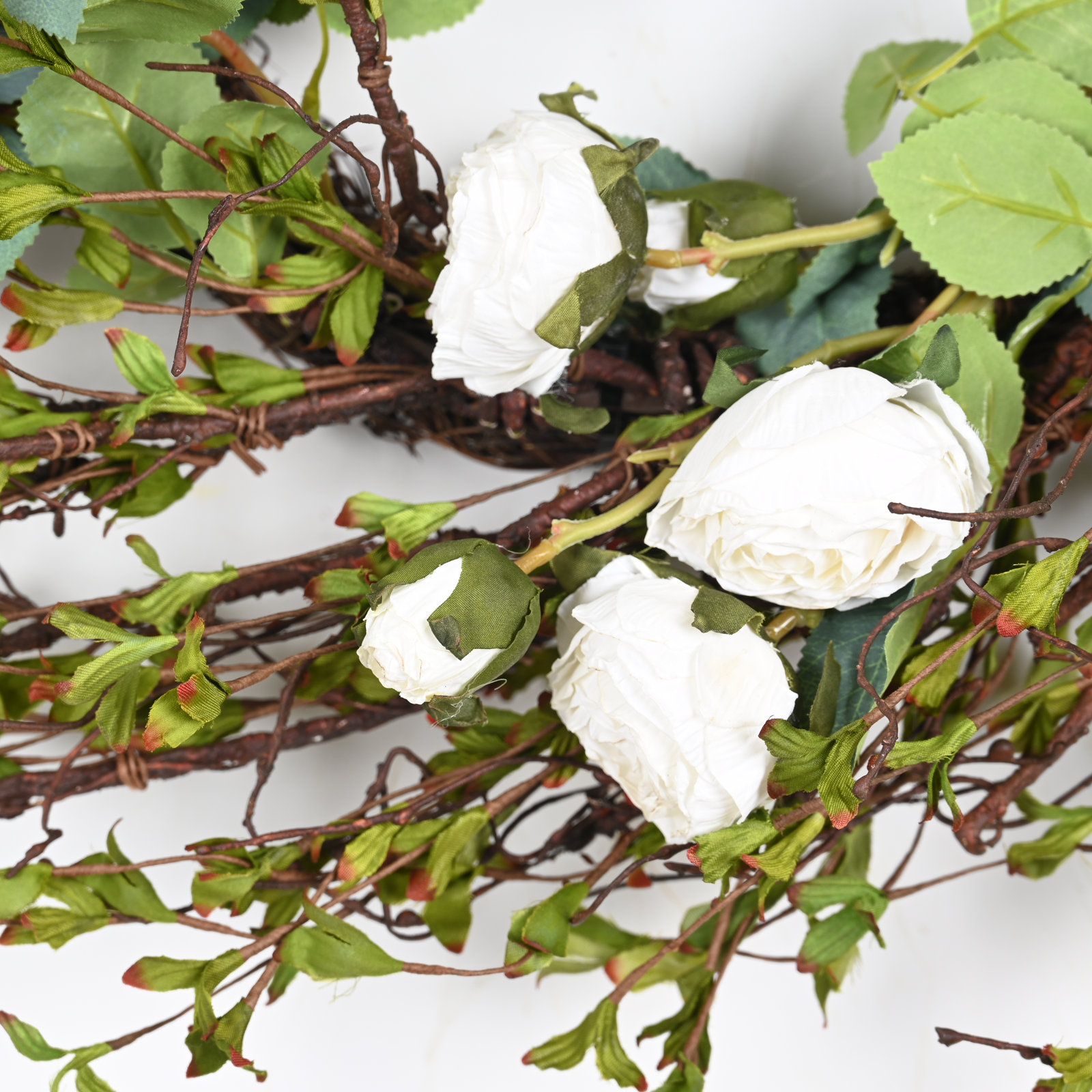24" Handcrafted Twig No Holiday Wreath, White