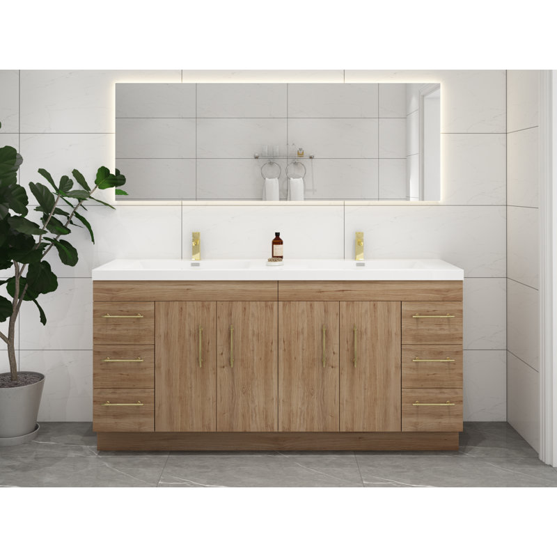 Ensemble de meuble-lavabo double 72 po Romer, Chêne naturel, Or