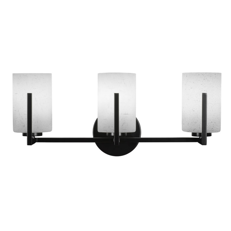 Barre d'éclairage de salle de bain 3 lumières Atlas avec finition en graphite et verre transparent de 4 po, Laiton New Age