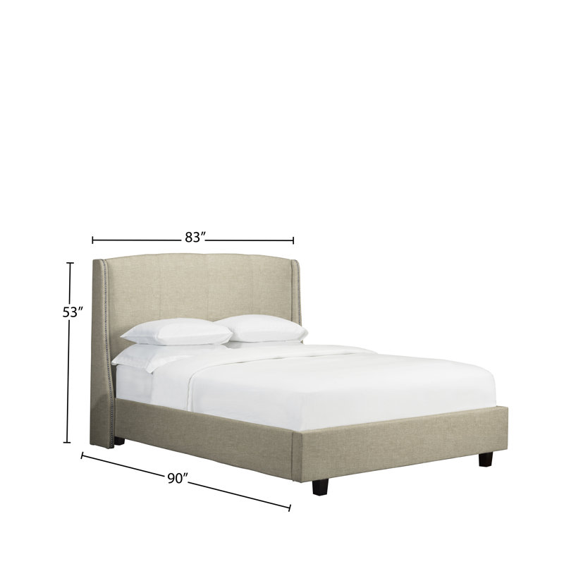Lit plateforme tapissier Stonge, Lin - Beige, Très grand