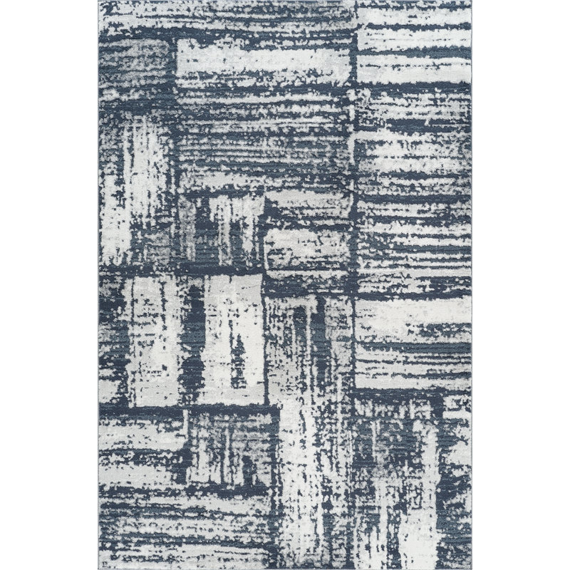 Caldwell Blue & Ivory Abstract High-Low Modern Rug, 5'0" x 7'10", Blue/Ivory