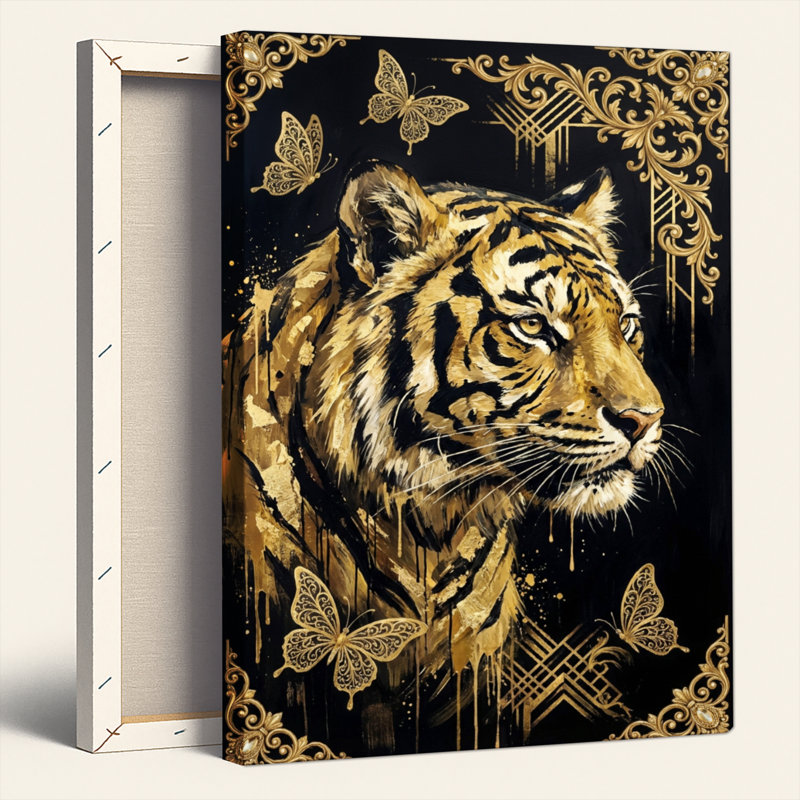 Golden Tiger, reproduction d'art sur toile, ensemble de 1, H 30 po x l 20 po, Toile tendue