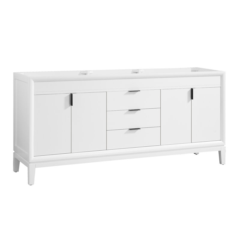 Base de meuble-lavabo double 72 po Emma, Blanc / bronze noir