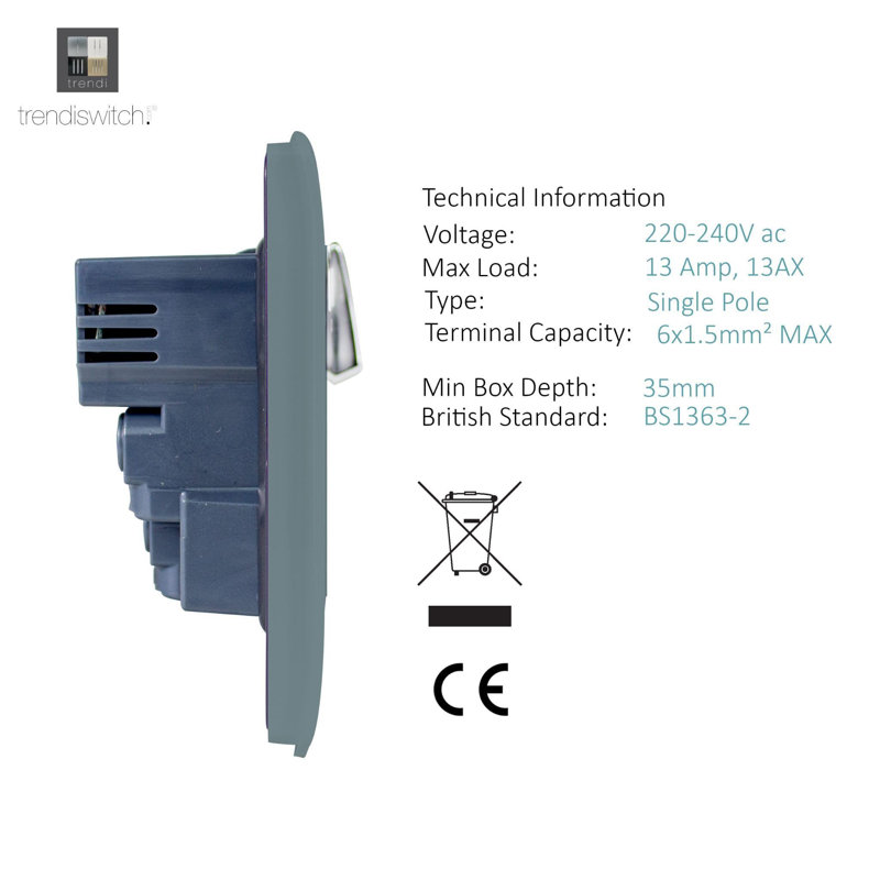 Trendi Switch 2 Gang 4 Port USB 2100mA Plug Socket, Cool Grey