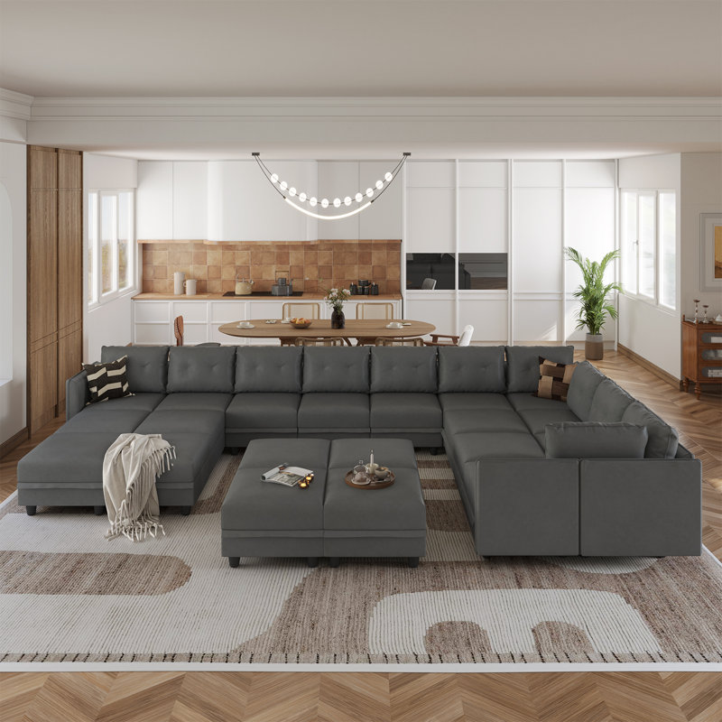 Zendajas Upholstered U-Shaped Sectional Reversible, Gray Faux Leather