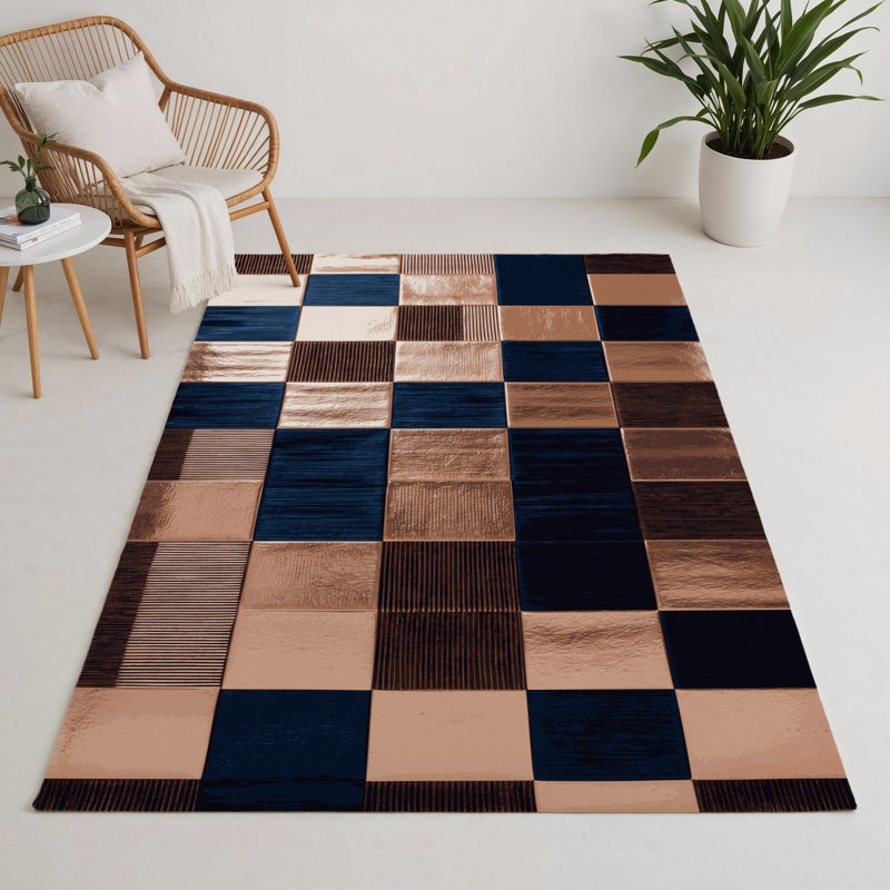 Tapis intérieur / extérieur mauve à carreaux, Rectangle 5 pi x 7 pi