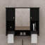 Armoire à pharmacie murale de 35 po x 28 po, armoire avec miroir, tablette ouverte, compartiment latéral et barre à serviettes, solution de rangement en miroir au-dessus de la toilette