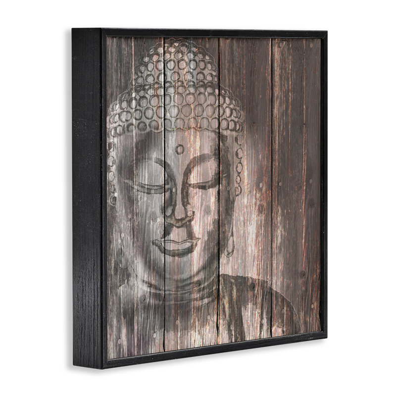 Visage de Bouddha rustique, art de la giclée par Conrad Knutsen, H 12 po x l 12 po, Giclée encadrée noir minuit
