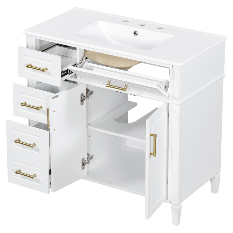 Meuble-lavabo moderne de 36 pouces avec lavabo, armoire en bois blanc, idéal pour la salle de bain
