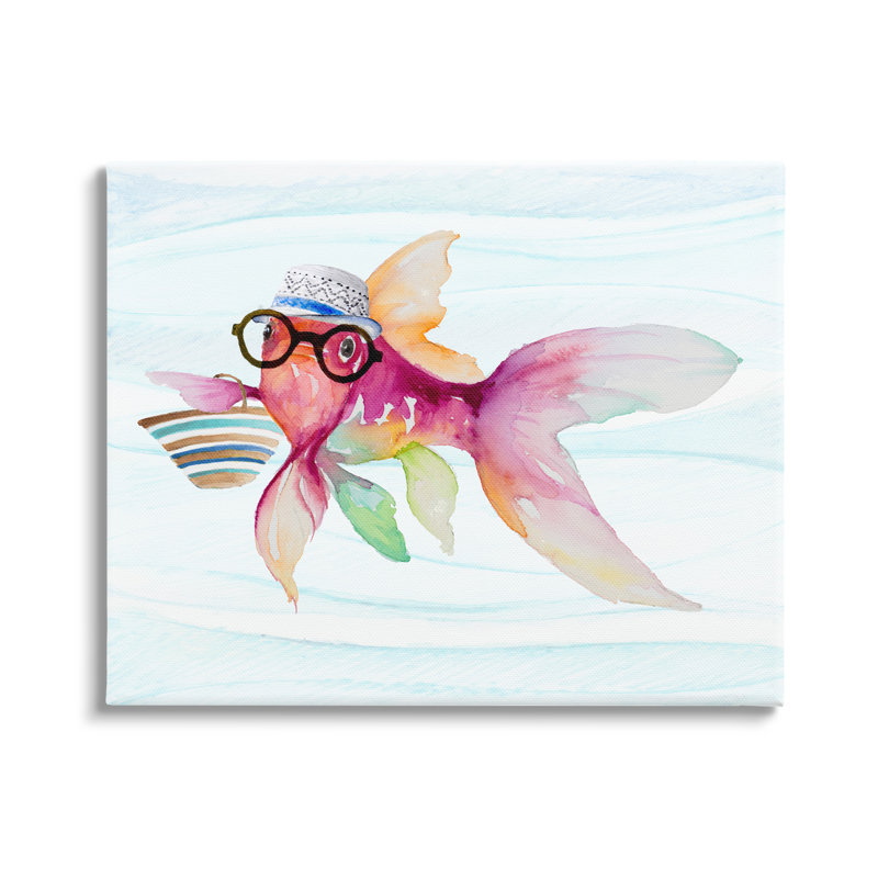 «Hipster Fish Funny Sea Life» par Lanie Loreth - peinture sur toile tendue, H 36 po x l 48 po x P 1,5 po