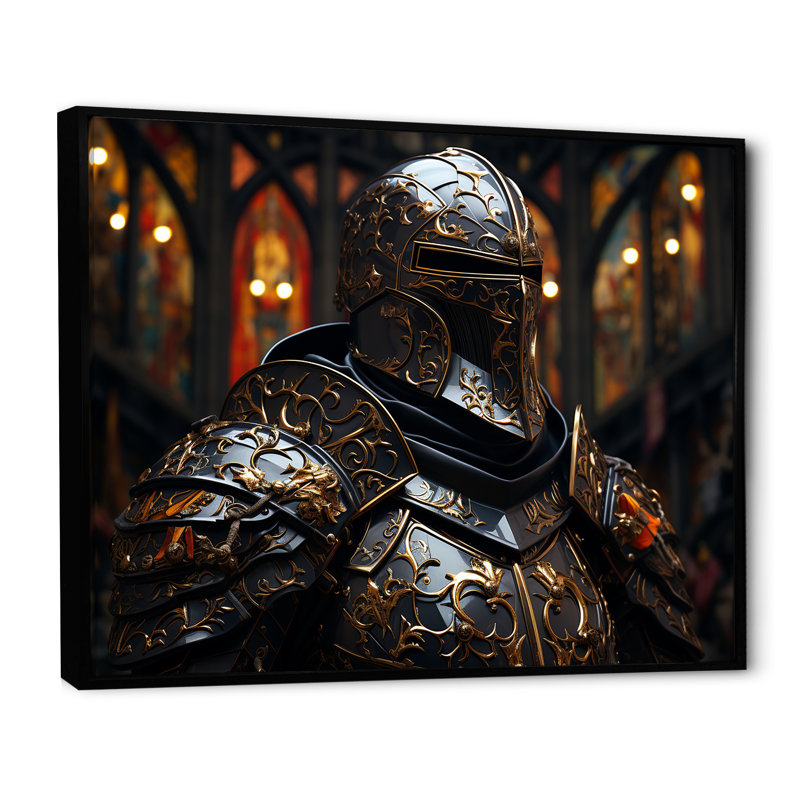 Chevaliers médiévaux II - art mural militaire, Cadre flottant noir, H 34 po x l 44 po x P 1,5 po