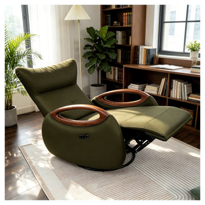 Electric Power Recliner Sofa in Green Technical Leather with Multi-Angle Adjustment