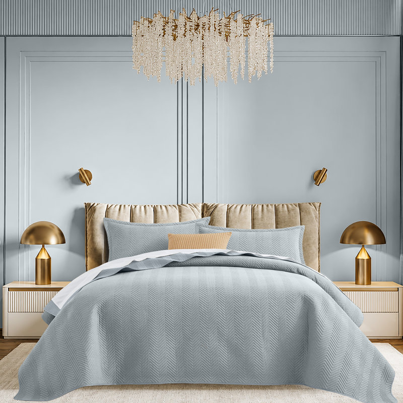 Ensemble de couvre-lit en lin embossé - Ensemble de couvre-lit d'été léger en microfibre avec taies décoratives