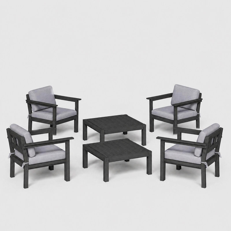 Ensemble de conversation d'extérieur 4 personnes, fauteuil avec coussins et table d'appoint HiPS, noir, Noir