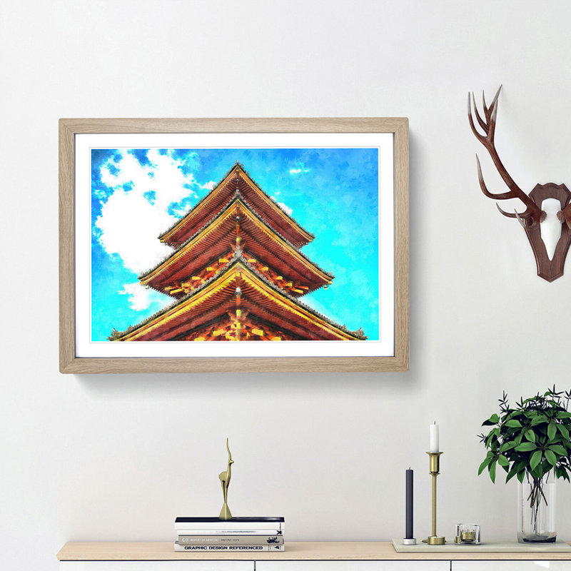 Kiyomizu Dera Pagoda in Japan - Picture Frame Painting Print, 24cm H x 33cm W x 2cm D, Oak Framed