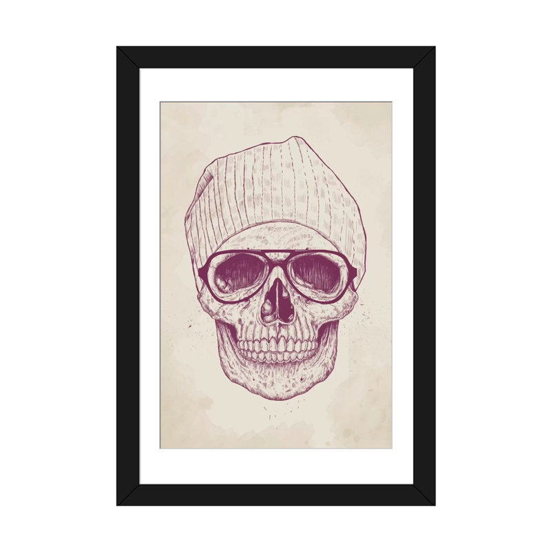 « cool crâne », impression sur toile tendue, H 32 po x l 24 po x P 1 po, Papier d'art encadré noir, Blanc