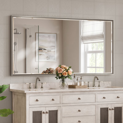 Double Beveled Bathroom Vanity Mirror, Tempered Glass Wall Mirror with Light-Catching Edges and Rust-Resistant Aluminum Frame for Over Sink