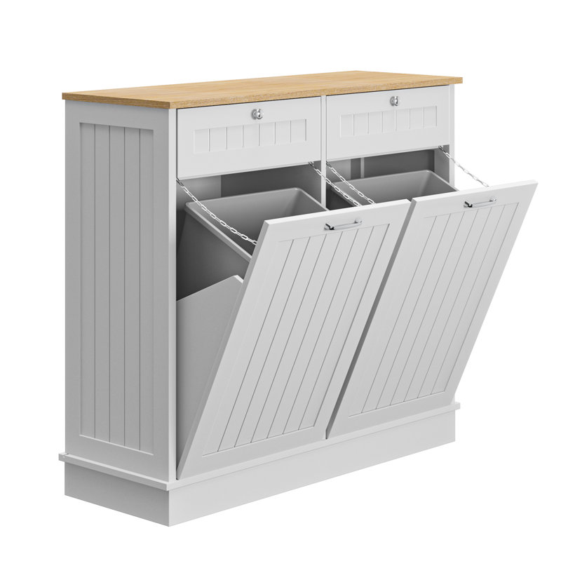 40 in. W x 14 in. D x 36 in. H Ready to Assemble Floor Base Tilt-Out Trash Kitchen Cabinet with 2-Drawer Trash Can not included
