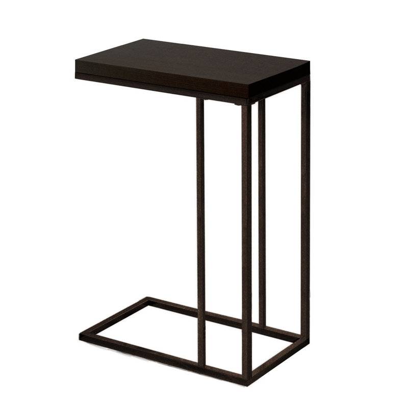 Gin Accent Table, C Shape, Laminate, Metal, 18 X 10 Narrow, Bronze, Espresso Brown