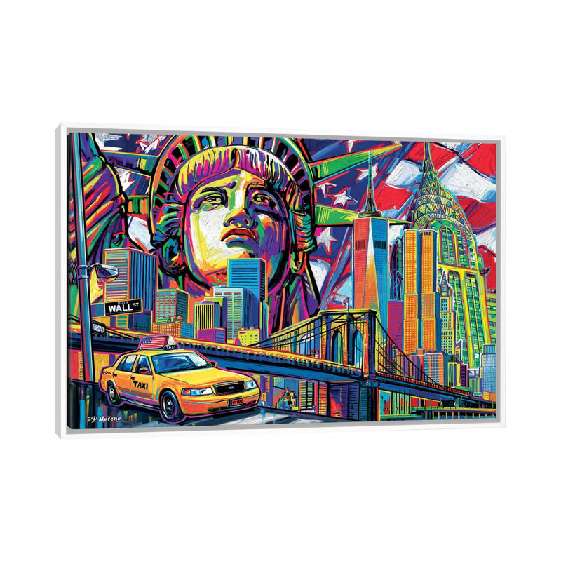 NY Pop Art by P.D. Moreno - Print on Canvas, White Framed, 66.04 cm H x 45.72 cm W