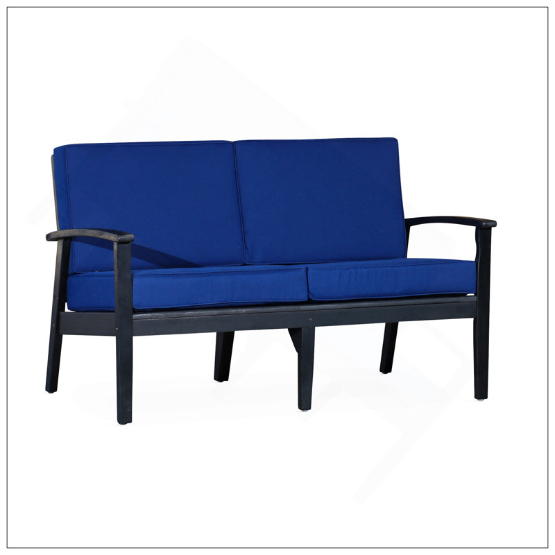 Causeuse en eucalyptus avec coussins, finition espresso, Noir, Bleu