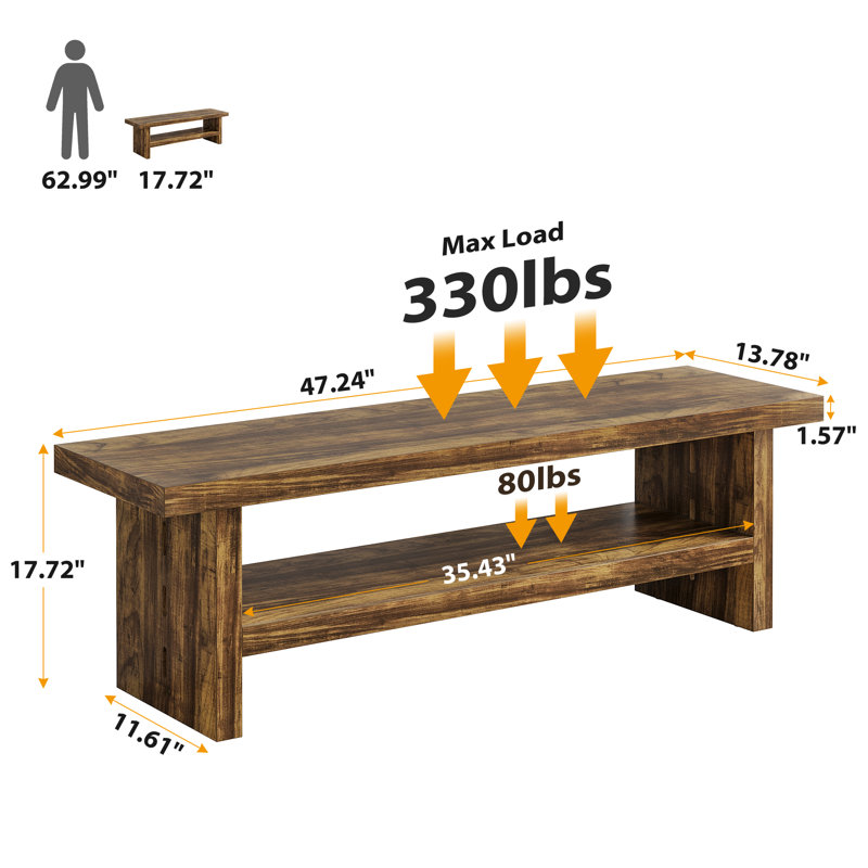 47.24" Shoe Bench, Rustic Brown, Rustic Brown