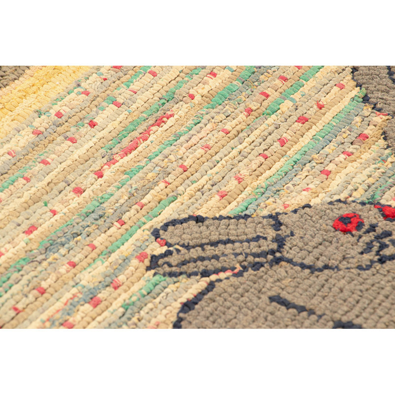 Antique Hooked Rug In Colorful Twin Rabbit Pictorial - Rug & Kilim