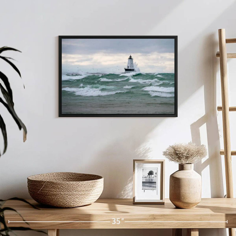 Phare tempête battue, 19 po x 13 po, Cadre flottant noir