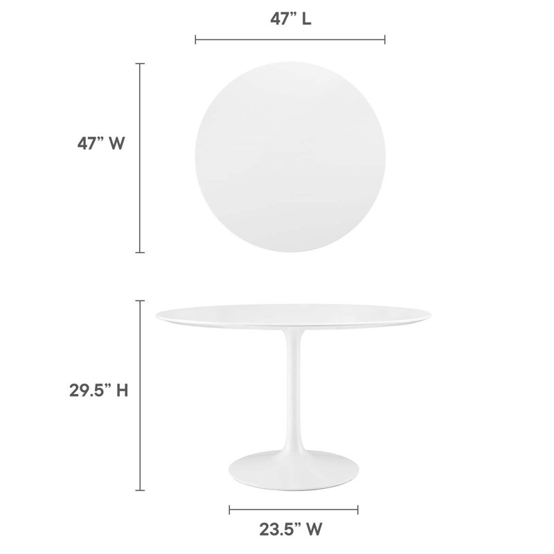 Modway Lippa Round Dining Table, White, 28.5" H x 47" W x 47" D