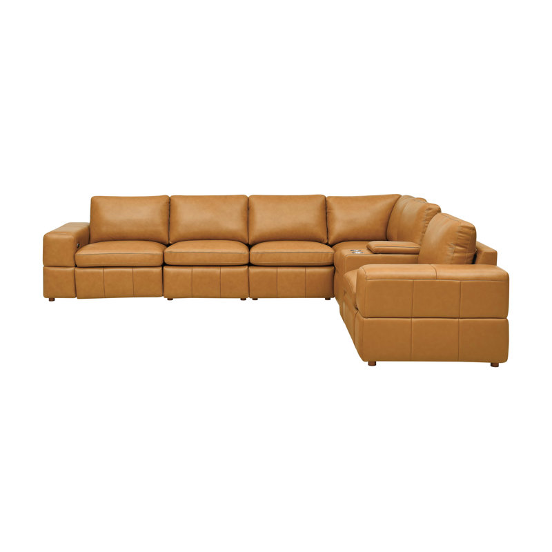 Thameskinsbury Leather Match Reclining Modular Sectional, Ginger Leather Match