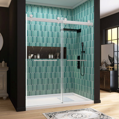68" - 72" W x 79"H Double Sliding Frameless Shower Door with Upgraded Soft Close System Technology