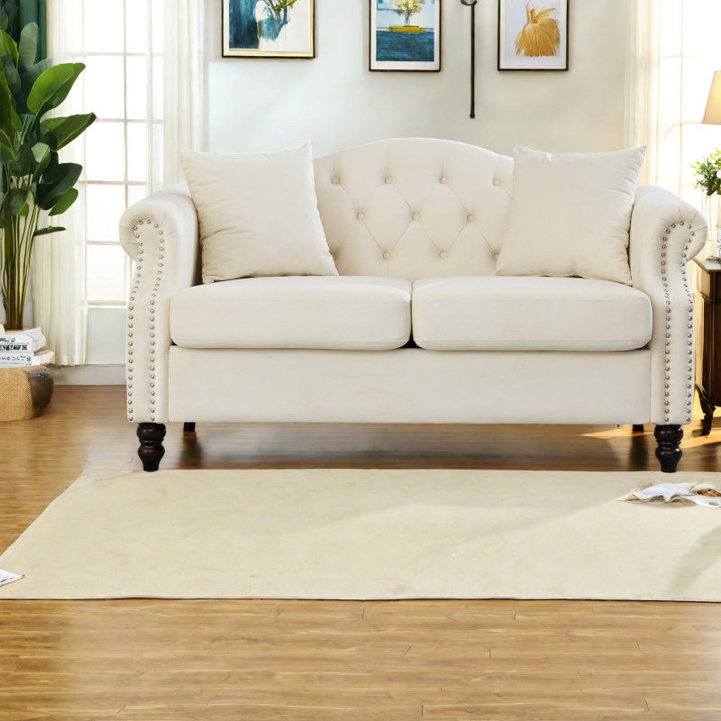 Compression 57in Velvet Sofas, Chesterfield Modern Loveseat For Home