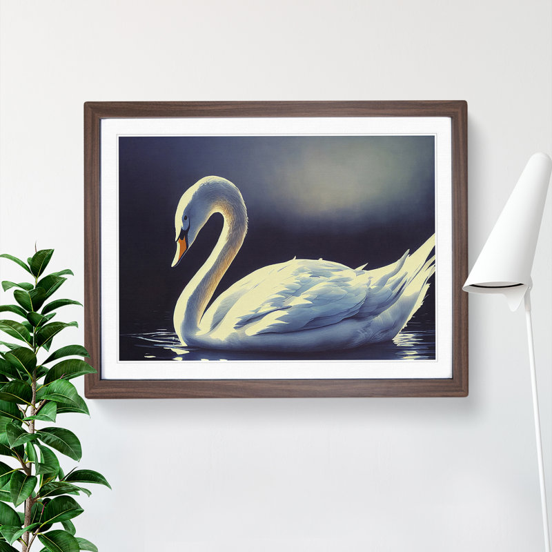 Luminous Swan - Single Picture Frame Print, 34cm H x 46cm W x 2cm D, Walnut