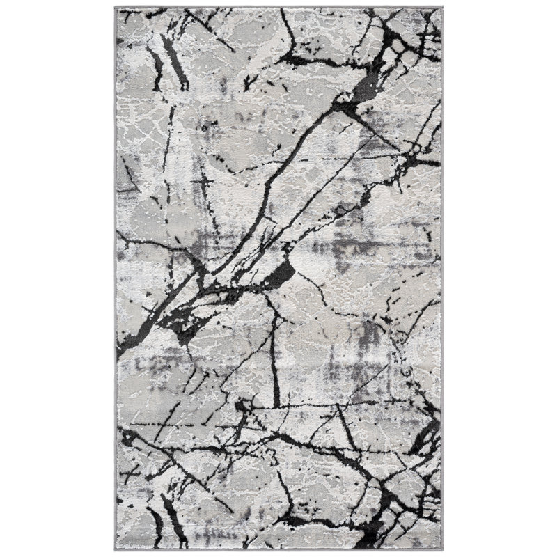 Tapis gris / noir abstrait Metzger, Rectangulaire 3 pi x 5 pi