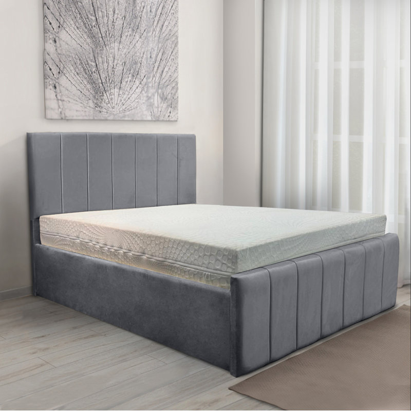 Upholstered Ottoman Storage Bed with Lift-Up Design, Grey, Double (4'6)