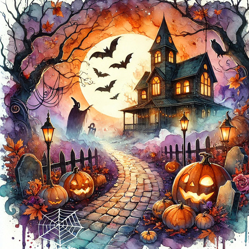 «Enchanted Haunted House Halloween Night», art mural, H 30 po x l 30 po x P 1,5 po