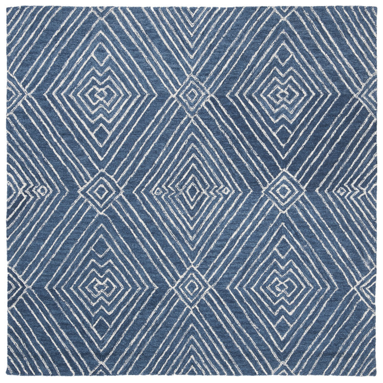 Elginpark Hand Tufted Wool/Cotton Geometric Rug in Ivory/Navy