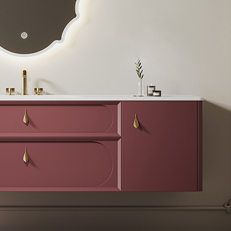French simple retro style bathroom cabinet, 19.69" H x 51.18" W x 21.65" D, Rose red