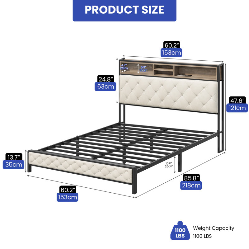 Upholstered Bookcase Storage Bed, Queen, White