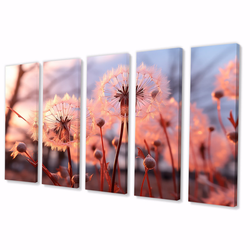 Delicate Calm Dandelion Serenity II - Flowers 5 Piece Wall Art Decor Set, 28" H x 60" W