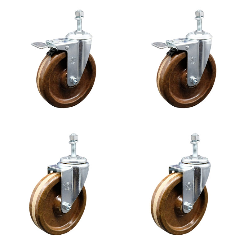 Ensemble de roulettes à tige pivotantes à haute température de 5 pouces, 10 mm et 2 freins à verrouillage total SCC