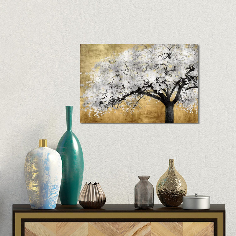 Silver Blossoms by Kate Bennett - Painting on Canvas, Wrapped Canvas, 20.32 cm H x 30.48 cm W