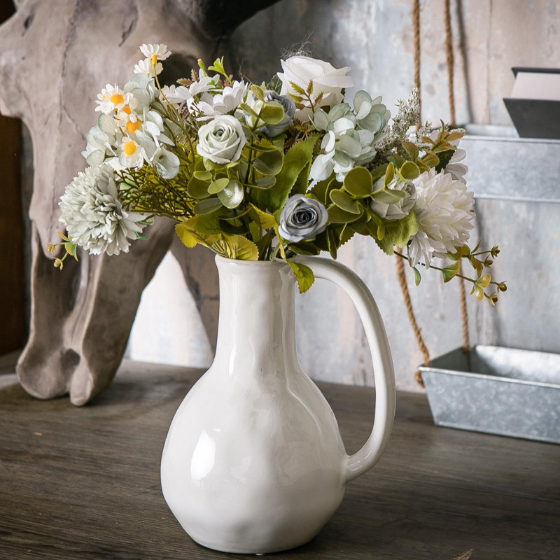 Vase en céramique avec grande poignée, Blanc