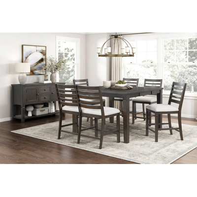 Classic 6Pc Counter Height Dining Set Dark Espresso Finish Extendable Table Bench Chairs Upholstered Seat Wooden Dining Furniture