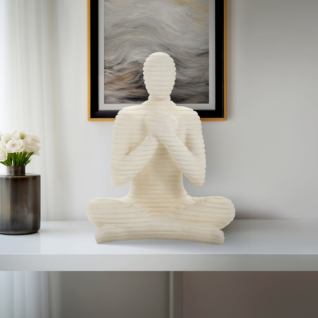 Cosentino White Resin Modern Meditation Sculpture - 25" Tall Decorative Accent for Home & Office Orren Ellis