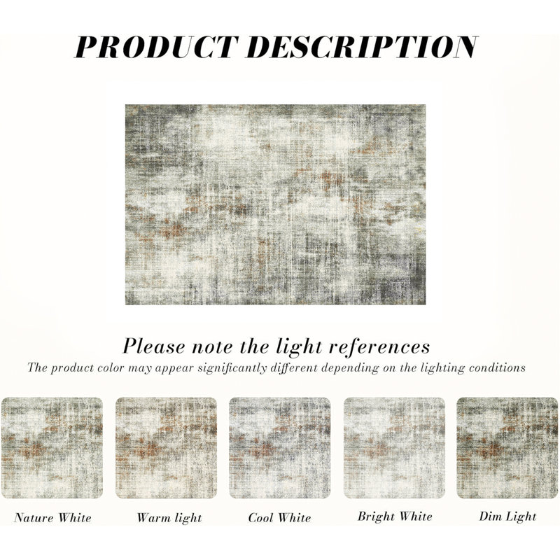 Asher Modern Abstract Machine Washable Area Rug With Non-Slip Backing, Rectangle 5' x 7'