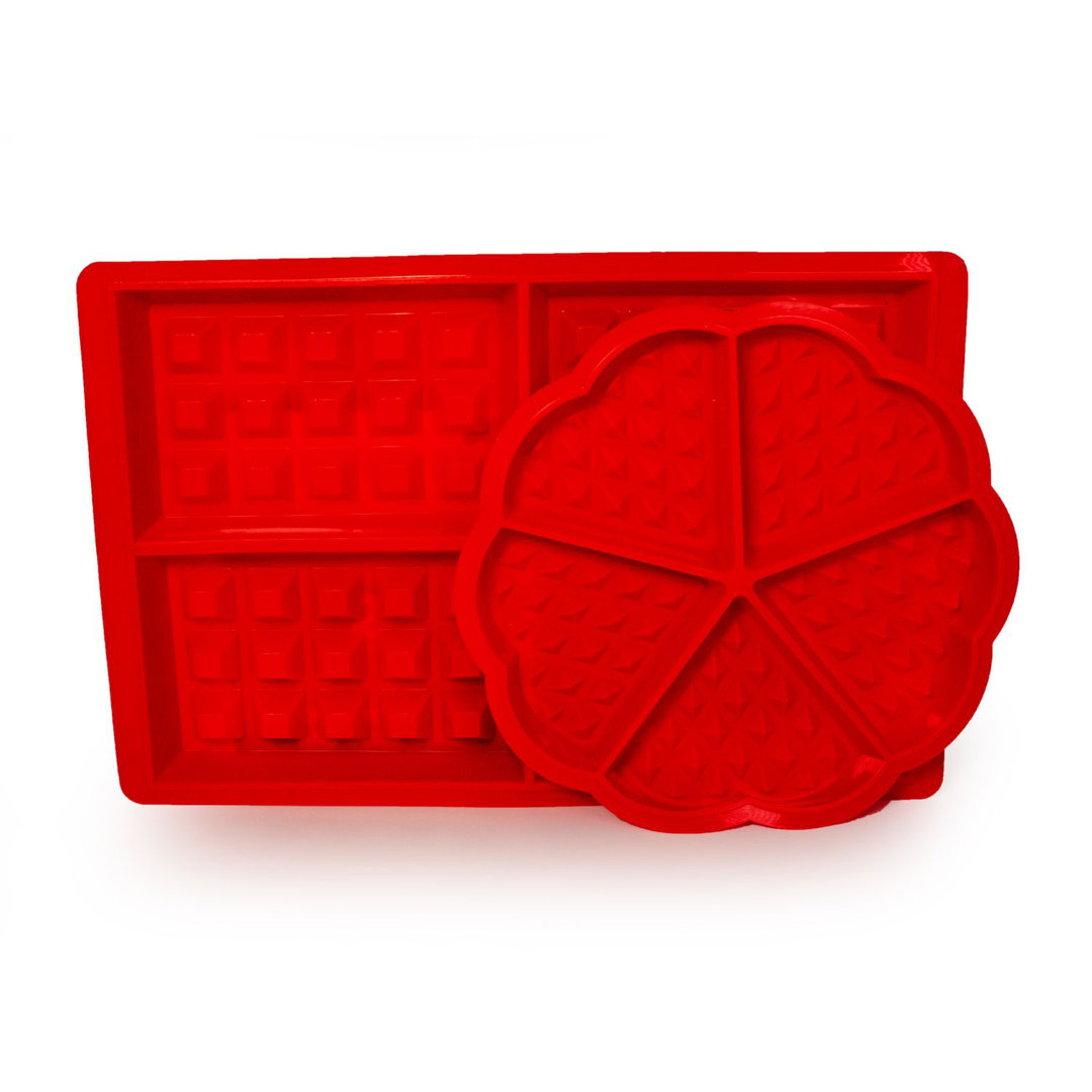 2Er Waffelformen Set Backformen In Runder Herzformen Und Rechtecke Aus Silikon In Rot - 28 X 18.5 X 1.5 Cm & 16.8 X 1.5 ...