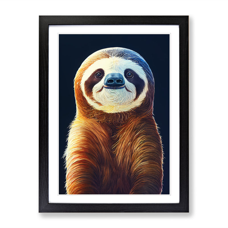 Watercolour Sloth - Single Picture Frame Print, Black, 64cm H x 46cm W x 2cm D