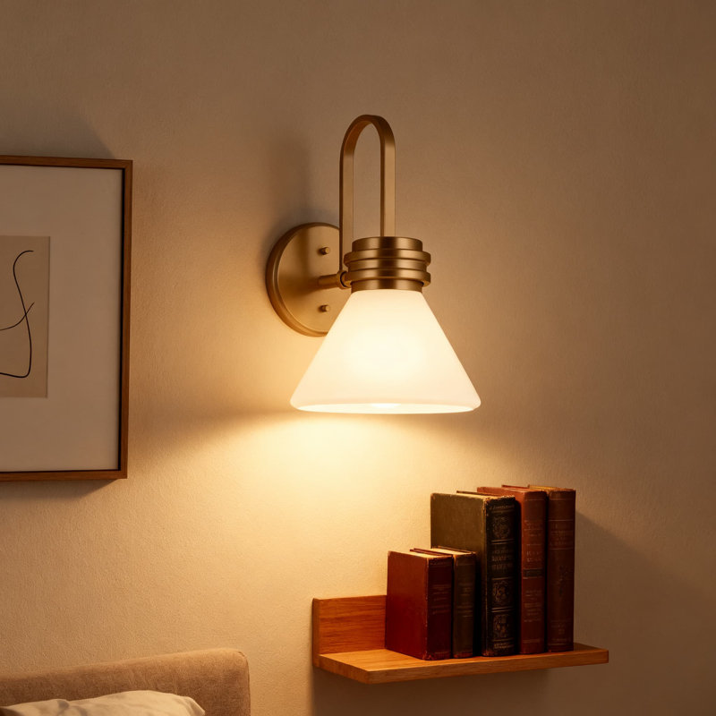 Applique murale moderne avec abat-jour en verre opale, luminaire simple pour l'éclairage intérieur dans la chambre à coucher, le meuble-lavabo, le couloir et le salon