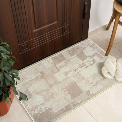Collection contemporaine GLN Rugs - tapis moderne lavable à la machine, tapis contemporain lavable, tapis antidérapant, tapis de salon abstrait, tapis de chambre à coucher, tapis de salle de bain (tapis beige et beige)
